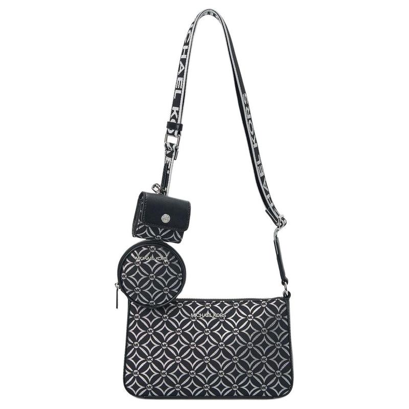 MICHAEL KORS Jet Set Travel Metal Logo Polyester Crossbody Bag Small Women s Black with Silver чёрный