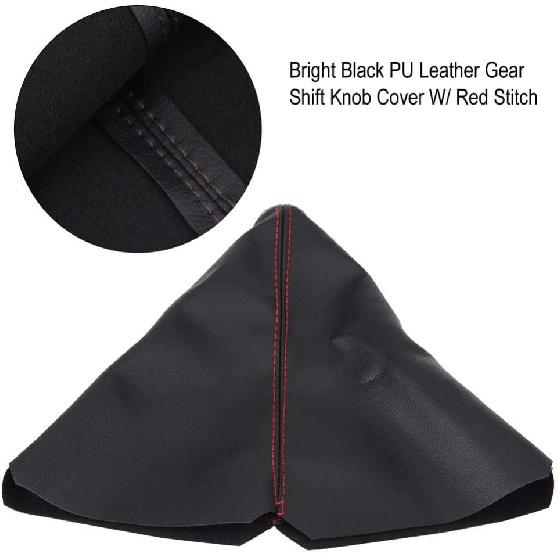 Shifter Boot Universal, PU Leather Shift Boot Retainer Stick Shift Sleeve Gear Shifter Boot Gear Gaiter Cover Black Bright Red Stitch