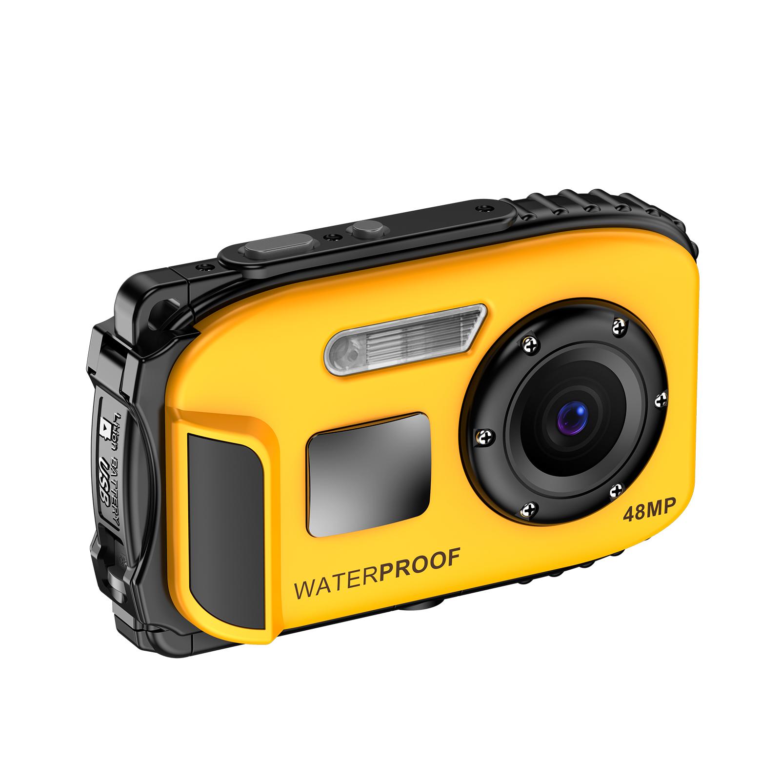 

1080P Waterproof Digital Camera 48MP Digital Video Camera 2.4 Inch IPS Screen IP68 5M Body Waterproo Yellow Blue