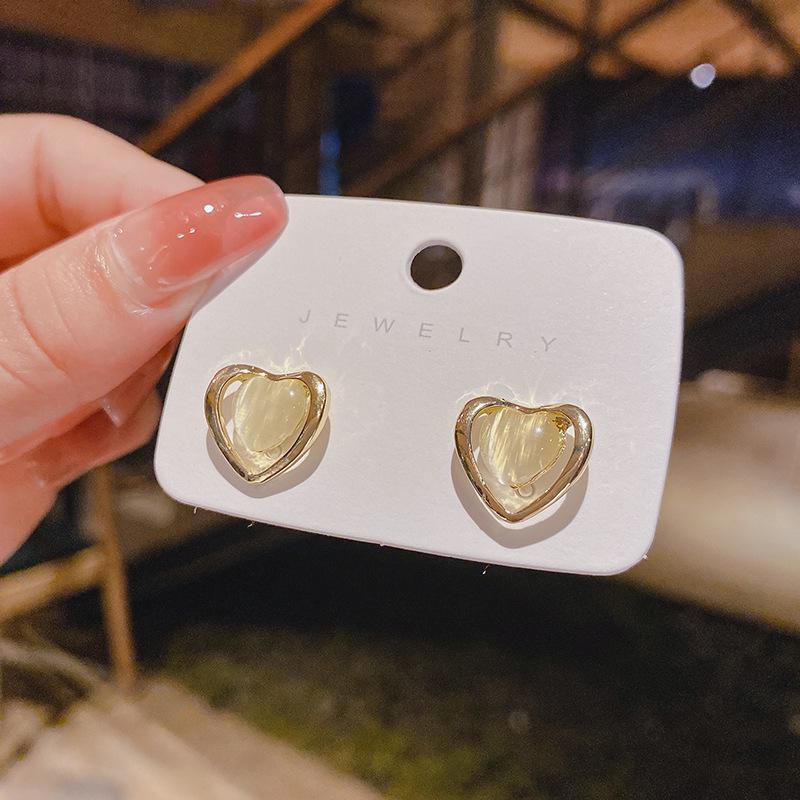 925 Silver Heart-Shaped Cat's Eye Stone Stud Earrings - Popular High-Volume Best Seller