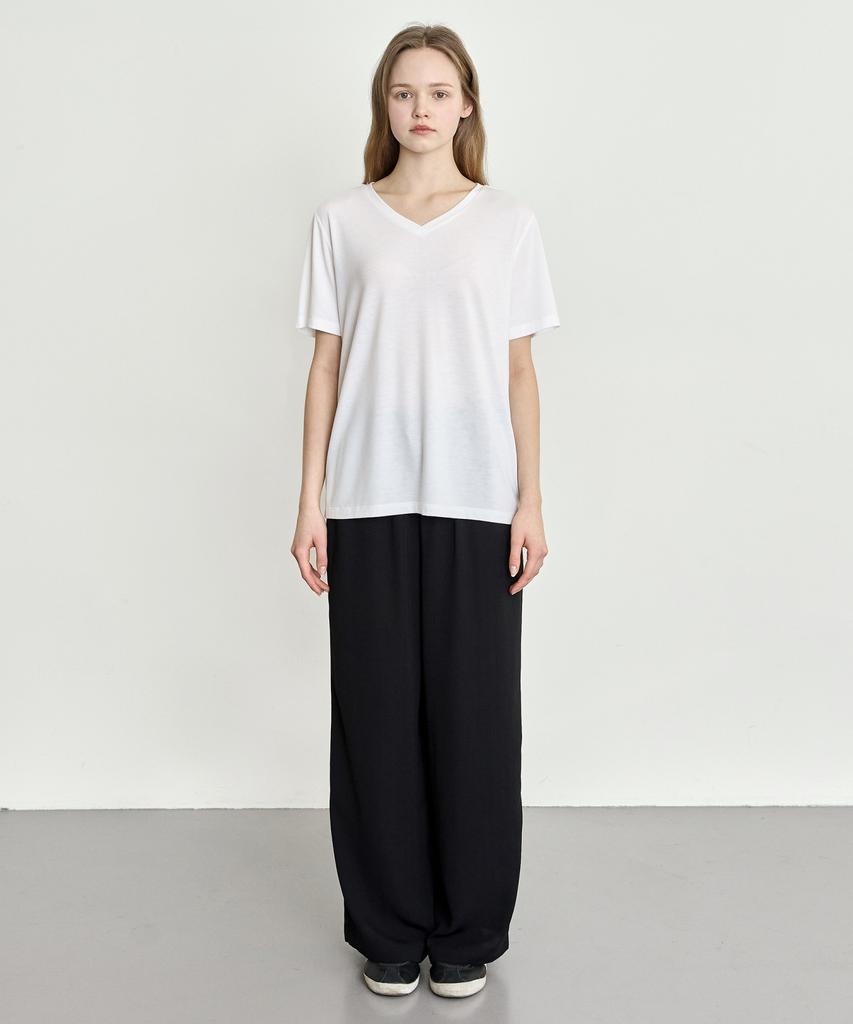 BASIC HOUSE Women'S Breathable Elastic Waist Wide Pants Black