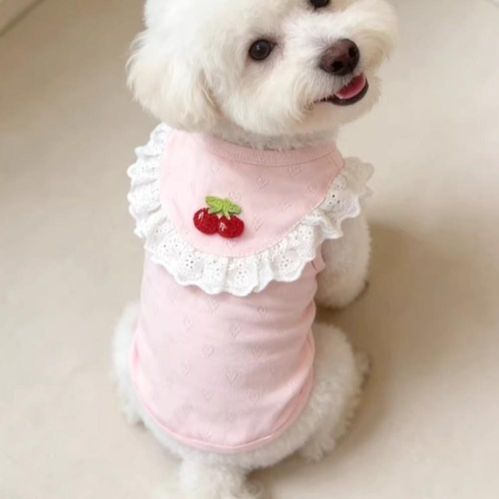 Breathable Puppy T-Shirt Ruffled Collar Dog Short Sleeve Sweet Style Dog Lace Vest  Four Seasons