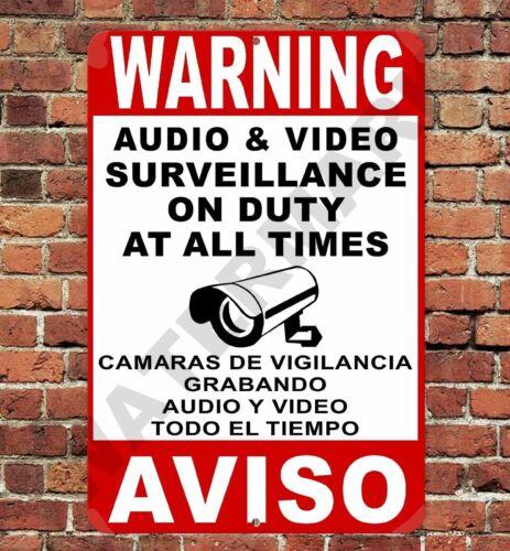 

Warning Surveillance Audio Video English Spanish Sign Metal Aluminum xAluminum 20x30cm（7.8x11.8inch）