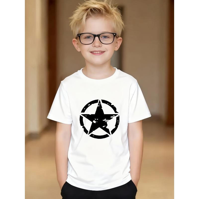 European sizes Boys' Star Print Crew Neck T-Shirt | Casual, Soft and Breathable, Ideal for Outdoor and Casual Wear, Perfect for School and Gifts.