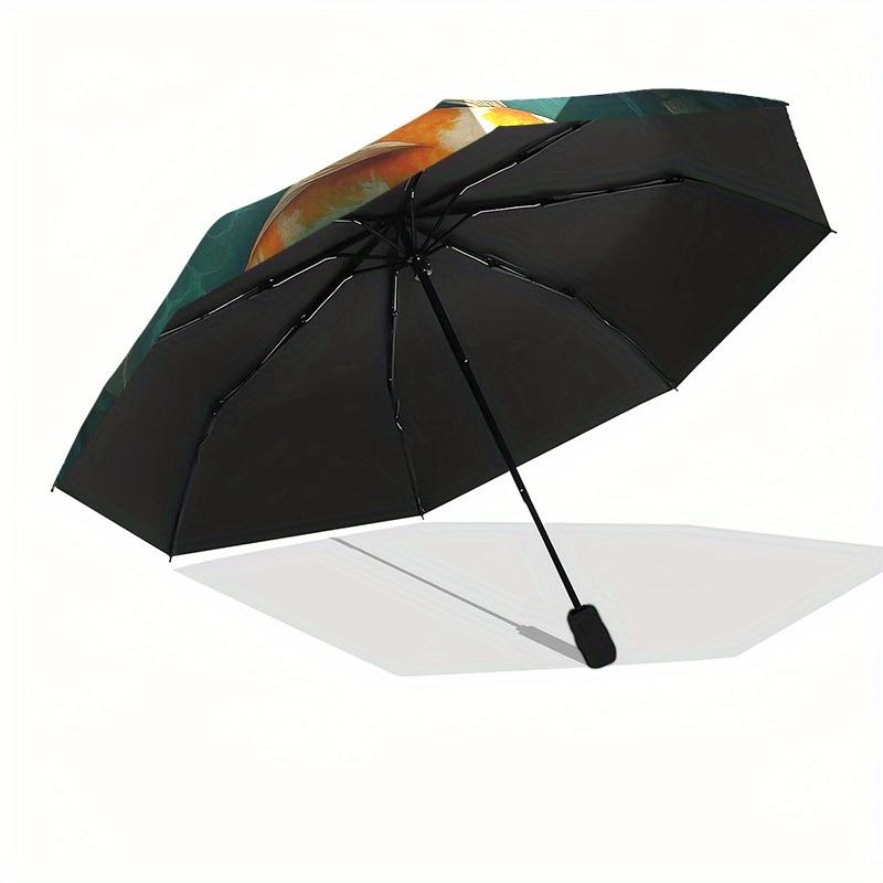 Yin Yang Koi Fish Pond Wall ArtDecorUmbrella, Portable 3-Fold Compact Umbrella for Men & Women Gift