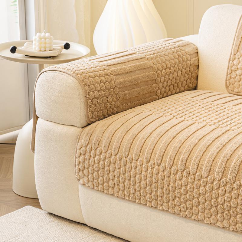 1PC-Simple Style Geometric Pattern Comfortable Cotton Velvet Sofa Cushion Plush Anti Slip Sofa Cover Cloth