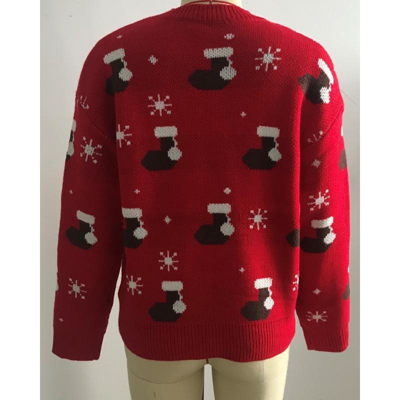 Autumn and Winter Women's Sweater Christmas Day Pullover Sweater Round Neck Loose Knit Sweater