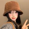 Suede Fisherman Hat Women's Maillard Retro Face Enhancing Small Bucket Versatile Head Circumference Coffee Colored