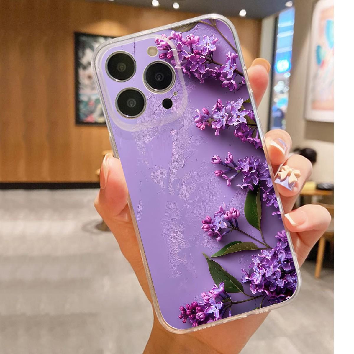 Purple Wallflower Anti-Drop Clear Case for iPhone 14/15/16/17 Pro Max Galaxy A16 5G