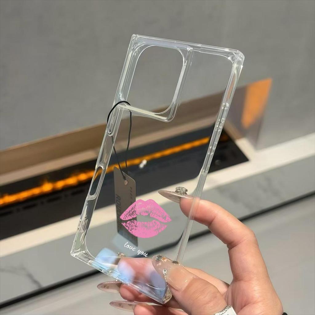 Square Back Tube Protection Clear Case For iPhone 14 Pro Max 15 Plus 11 13 12 16 ProMax Anti-Oxygen,Simple Pink Lips Pattern Casing