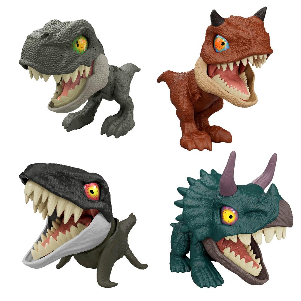 Mattel Jurassic World Chewy Dinosaur Collection, Moving Assortment, Kids Figures, 4 Mini Figures, Box Set, Complete Set, Ages 4 and Up,