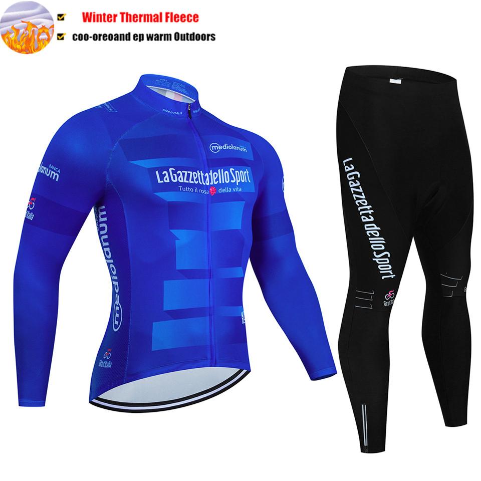 2027 Tour De Italia Giro Invernale Termico Pile Manica Lunga Maglia Ciclismo Set Salopette Ciclismo Abbigliamento Bicicletta MTB Bici