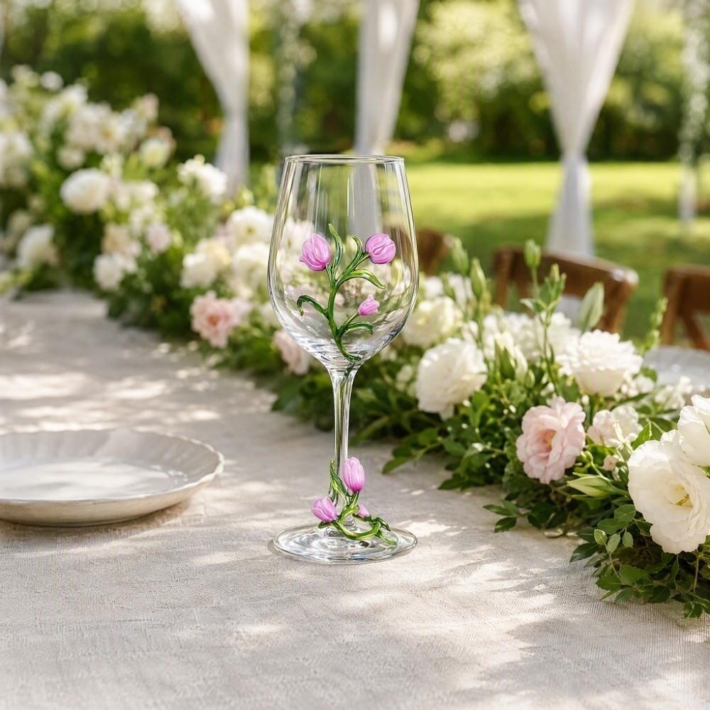 Transparent Clear Stemmed Cup 350ML Glass Goblet Decorative Tulip Flower Wine Glass Table Decor
