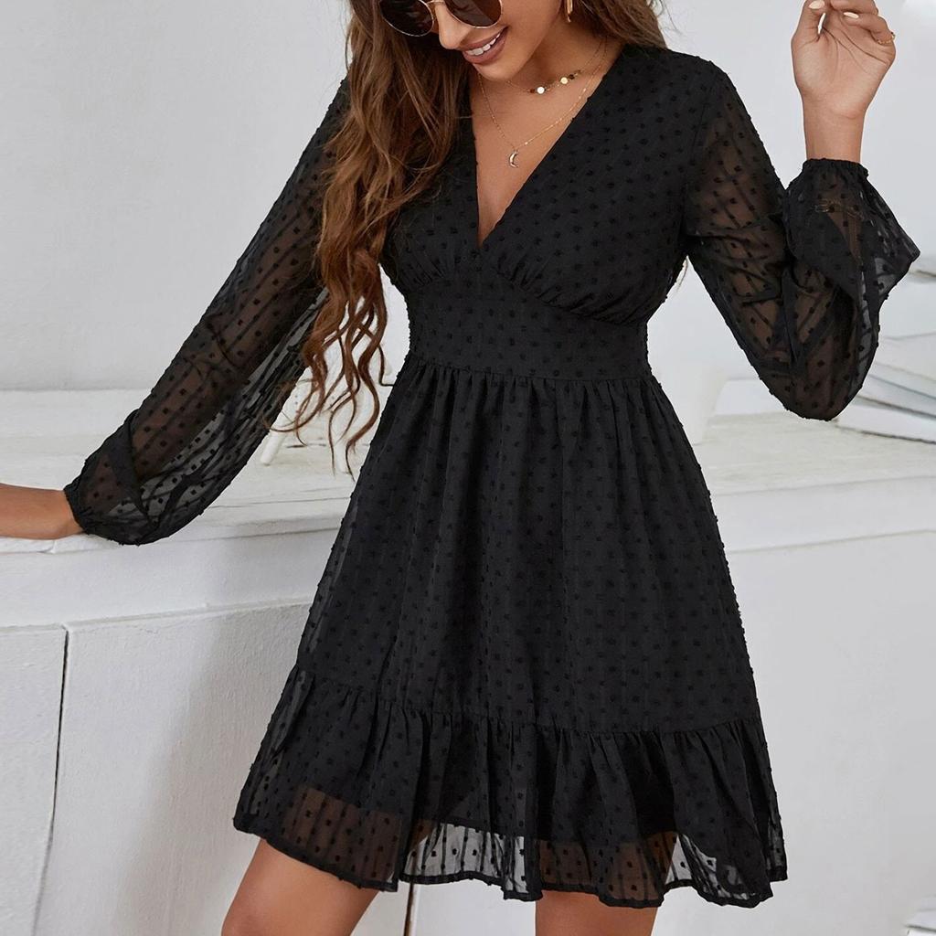 Fashion Women's Long Sleeve High Waist Temperament Dress