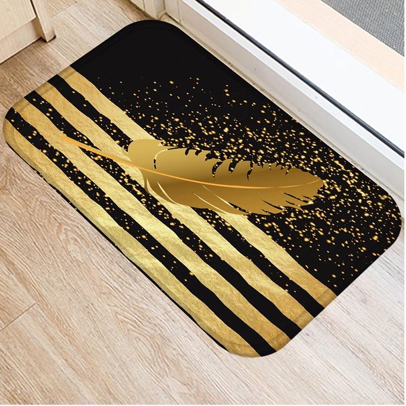 Black Gold Striped Welcome Door Mat Living Room Balcony Hallway Entrance Non-slip Rugs Bedroom Kitchen Laundry Room Floor Mats