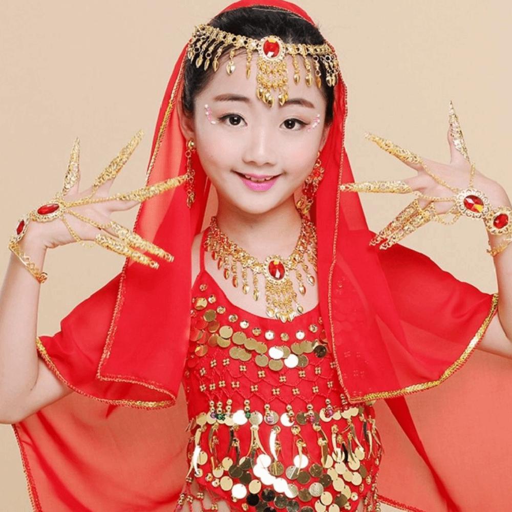 1 Paar Antikstil Indischer Tanz Fingerspitze Goldfarbe Bauchtanz Armband Hochzeit