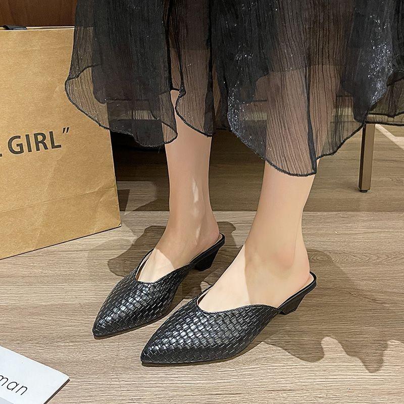 Shoes for Women Gold Slides with Heel Woman Mules Slippers Pointed Toe Shoe Original Elegant and Fashionable Low Price Sandals