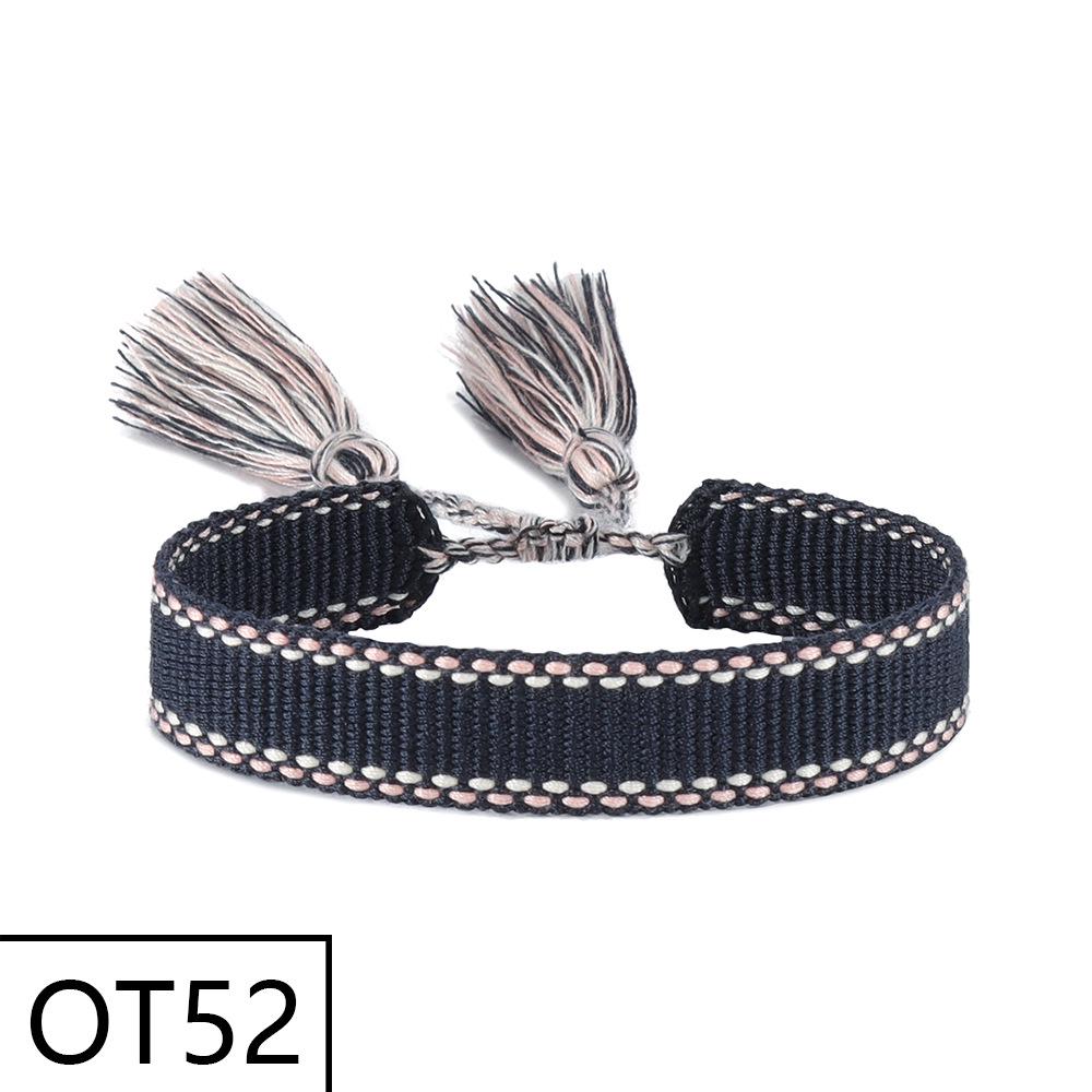 European & American Style Woven Bracelet - Solid Color, 1.3cm, Handmade Tassel, Fashionable Polyester Hand Rope for Women