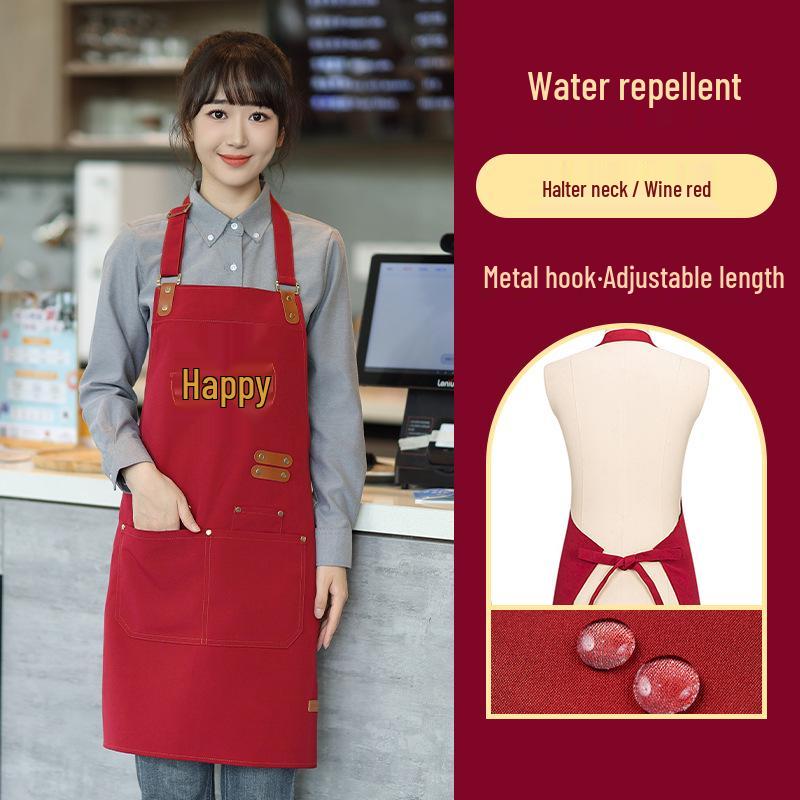 Waterproof Red Apron with Logo for Weddings, 100th Birthdays, and Special Events - Oil-Proof, Festive, Celebratory Design