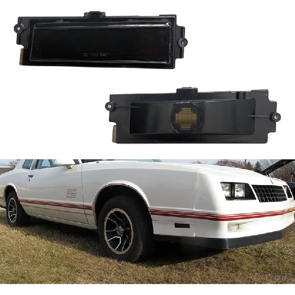 Compatible With 1981 1982 1983 1984 1985 1986 1987 1988 Chevy Monte Carlo SS side Bumper marker turn lights Amber Led Smoked Lens #5972205 Smoked housing