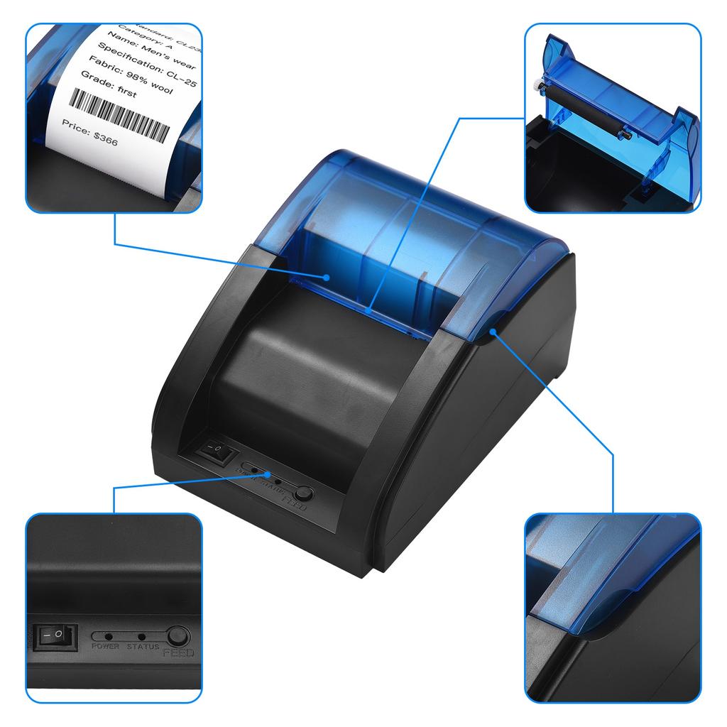 Stampante Ricevute da Scrivania 58mm Stampante POS Stampa Termica Diretta Compatibile con  / /  Supporto ESC/POS per Spedizioni Ristorante Cucina S