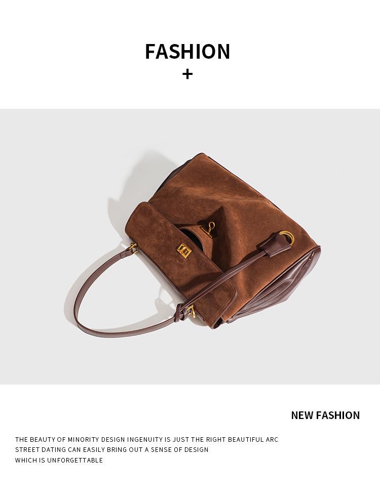 2024 Winter Retro Suede Women's Color Block Crossbody Handbag - Large Capacity & Versatile Fashion