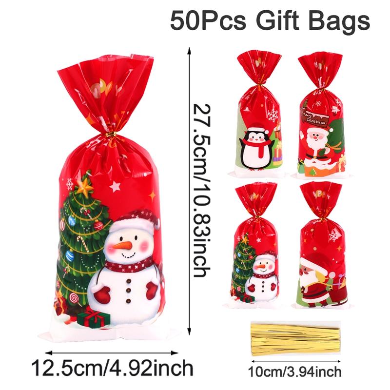 50pcs Christmas Candy Bags Santa Snowman Gift Bag Christmas Decorations for Home 2025 Navidad Xmas Gifts New Year Packing Bags