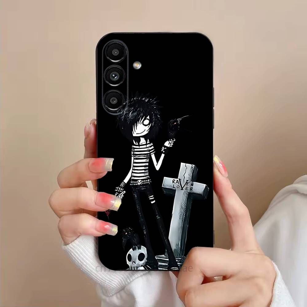 Love Black and Cute Emo Phone Case For Samsung S25,24,23,22,21,S20,Ultra,Plus,FE Black Soft Cover