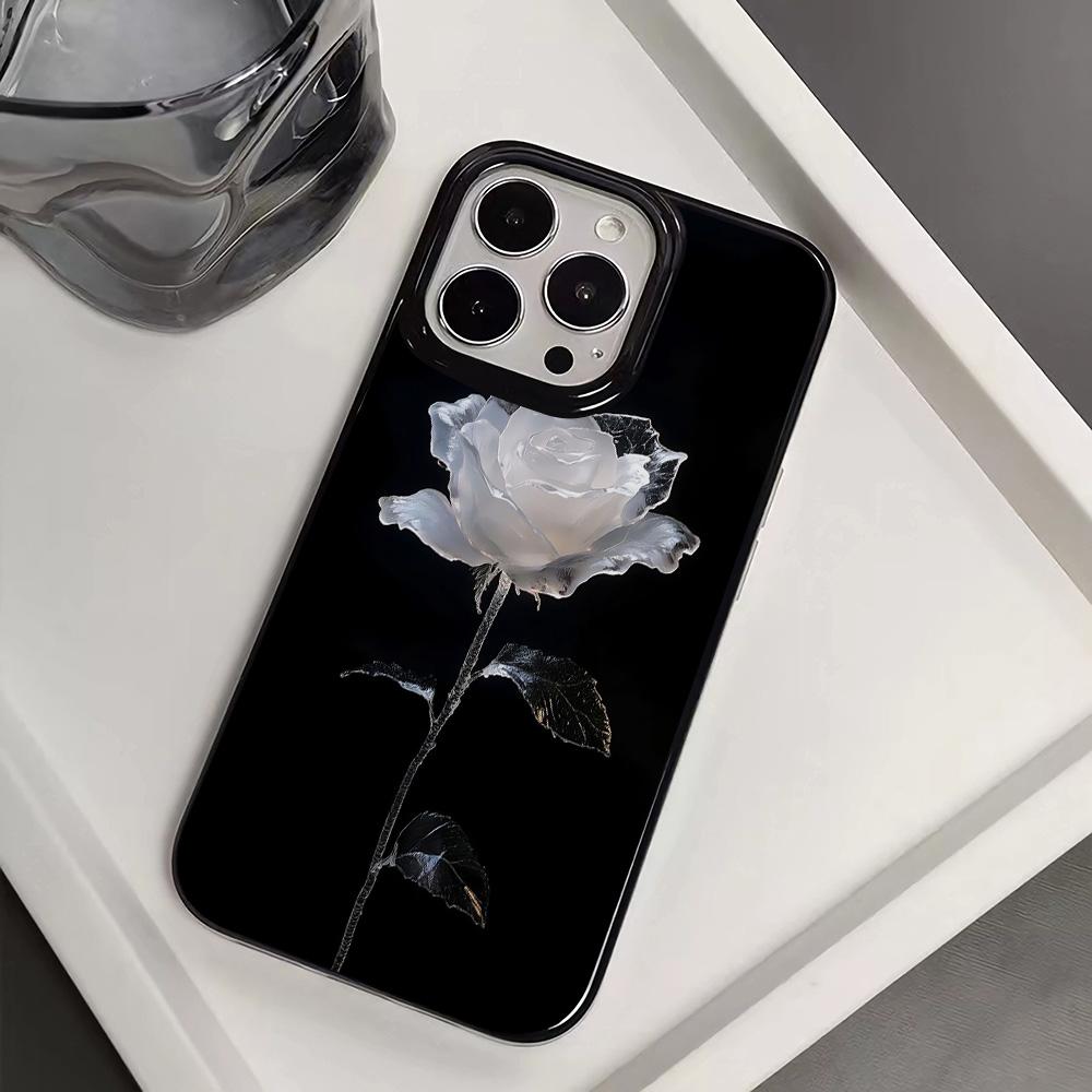 Luxury Case For Iphone 17 Pro Max White Rose Design Phone Case For IPhone 16 Plus 15 14 13 12 11 17Air Soft Black Back Cover