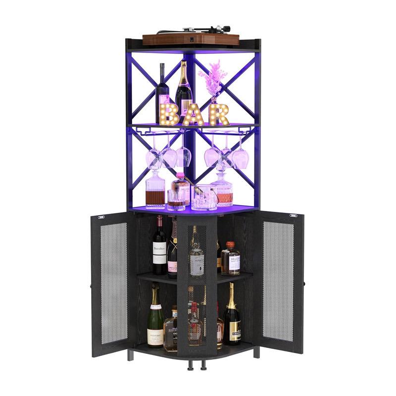 

Corner Wine Cabinet with LED Lights and Glass Rack чёрный