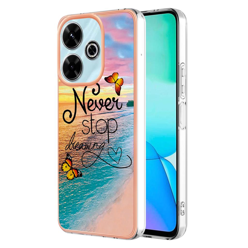 For Xiaomi Redmi 13 4G Case with IMD Marble Flower Pattern TPU Mobile Back Cover