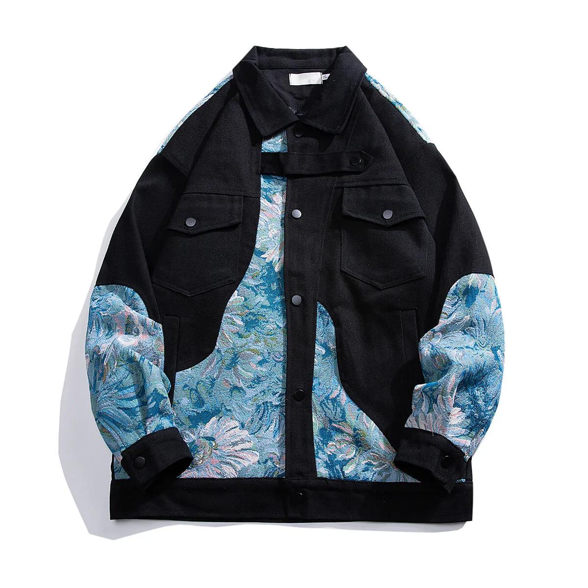 

Autumn Mens Streetwear Cotton Jacket Men Patchwork Embroidered Jacket Male Outwear Loose Coat Man High Quality Bomber Jackets 4XL чорний