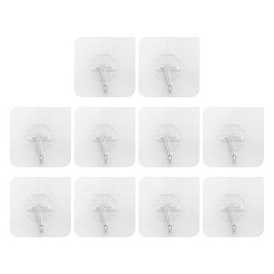 10 Packs Reusable Adhesive Hooks,Transparent Heavy Duty Wall Hooks With No Scratch, Waterproof And Oilproof For Bathroom, Bedroo