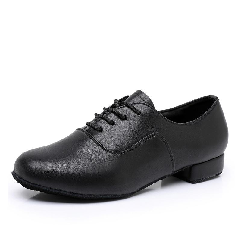 Men's Professional Lace-up Black Leather Latin Tango Ballroom Modern Dance Shoes