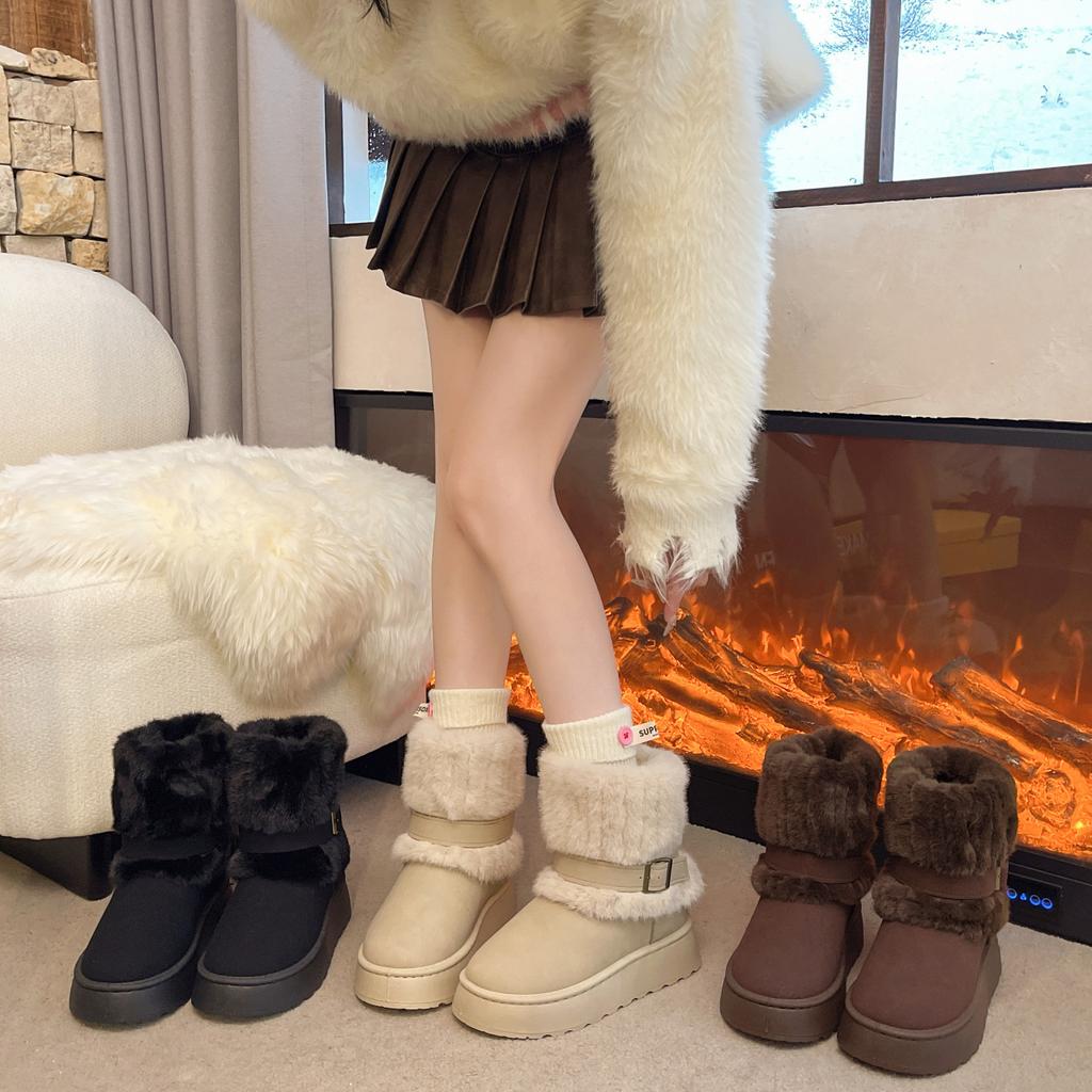 Winter New Thick-soled Sleeve Tall Plush Snow Boots Women's Tall Stacking Socks Boots