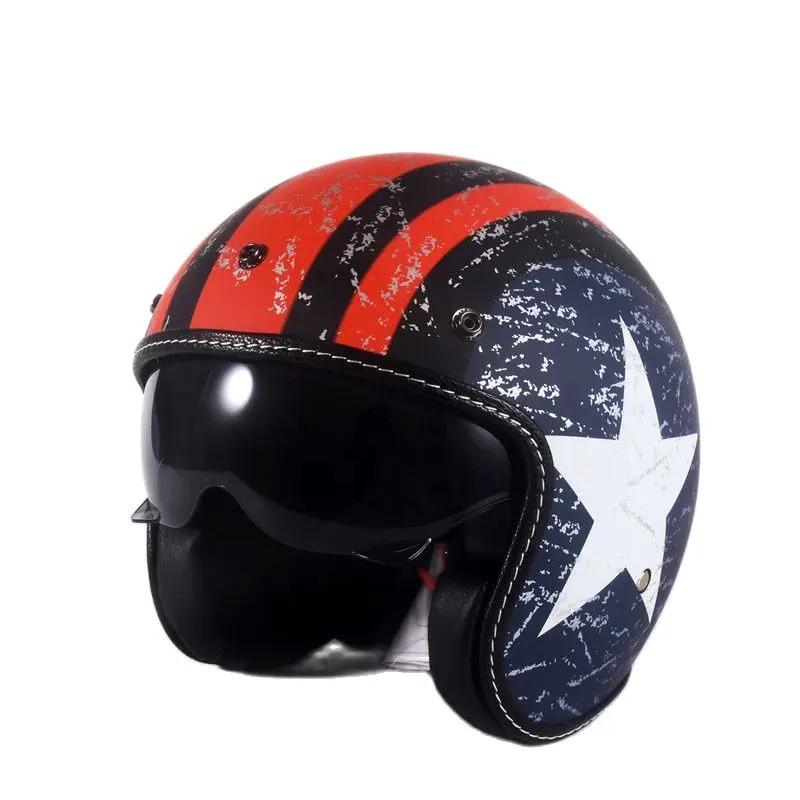 Vintage Retro Motorcycle Helmet Half Face Gloss Black for Cruiser Chopper Men Women CE DOT ECE Certified Protection