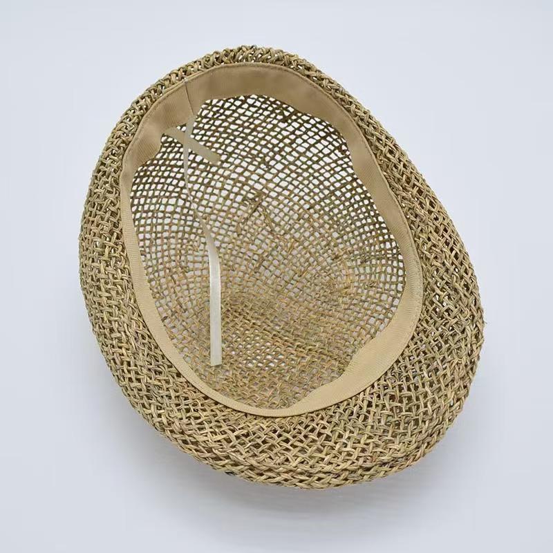Cappello da Uomo/Donna Estivo Sottile in Paglia Intrecciato a Mano Moda Berretto Newsboy Cappello da Pittore Berretto Lavorato a Maglia con Cordino Cappello di Paglia Traspirante per la Spiaggia
