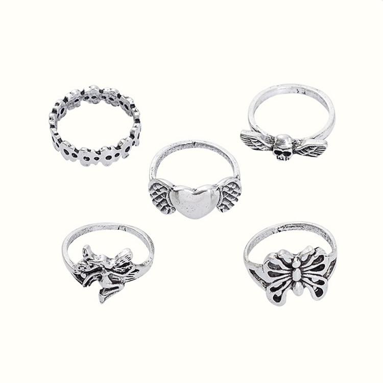 Retro Gothic Punk Street Ring Set: Distressed Black Hand Jewelry