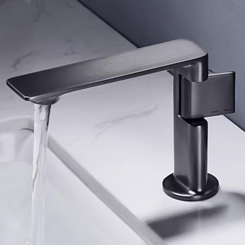 Nouveau Robinet de Lavabo de Salle de Bain Gris Monocommande Eau Chaude et Froide Robinetterie Laiton Mélangeur d'Évier Noir Chrome Gris Robinet