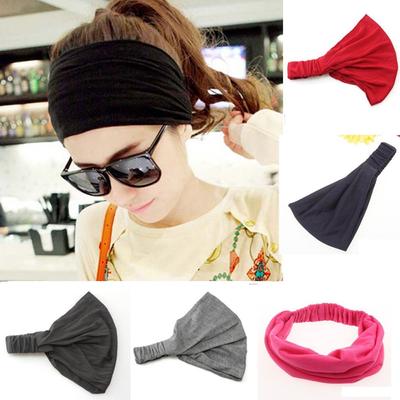 Women Solid    Stretch Turban  Bandanas  Wide Hairband Yoga  Elastic Headband Head Wrap