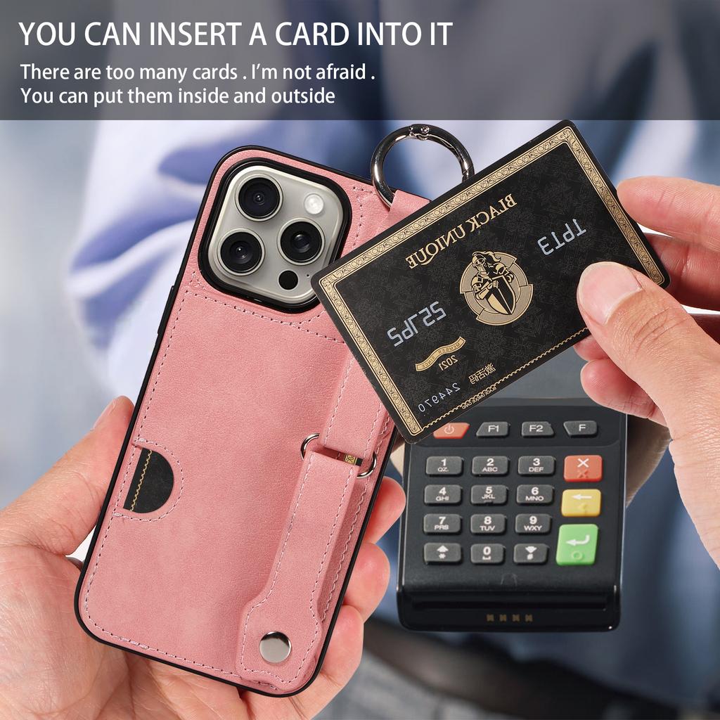 Wristband Ring Holder Cards Solt Wallet Leather Case For iPhone 15 Pro Max 14 Plus 13 12 11 XS SE2022 Pocket Bag Kickstand Cover