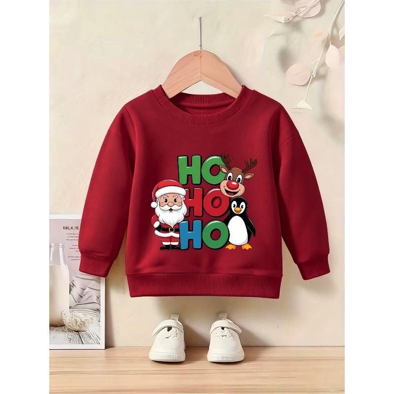 Girls' Christmas-Themed Santa Penguin Crewneck Sweatshirt, Available in Multiple Colors! Playful Santa Claus, Red-nosed Reindeer