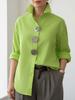 Spring and Summer New European and American Solid Color Stand-up Collar Metal Button-down Long-sleeved Shirt