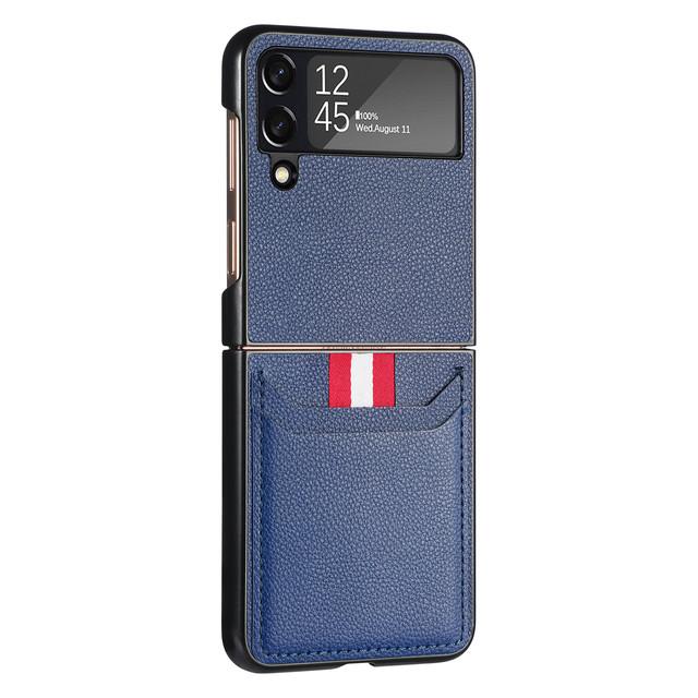 

Складной кожаный чехол-сумка для мобильного телефона Samsung Flip4, чехол для Samsung Galaxy Z Flip 4 Flip3 Flip4 Flip 3, 5g, чехлы со слотом для карт Zflip4 for Samsung Z Flip 4 синий