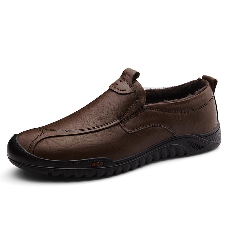 Classic Brand Men's Genuine Leather Casual Shoes Winter Velvet Cotton Shoes Outdoor Hiking Men's Oxford Shoes Anti Slip