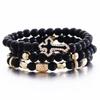 Neues Schwarzes Mattes Perlenarmband Set Für Männer Kristall Kreuz Anhänger Elastische Kette Armreif Frauen Mode Party Schmuck Geschenk