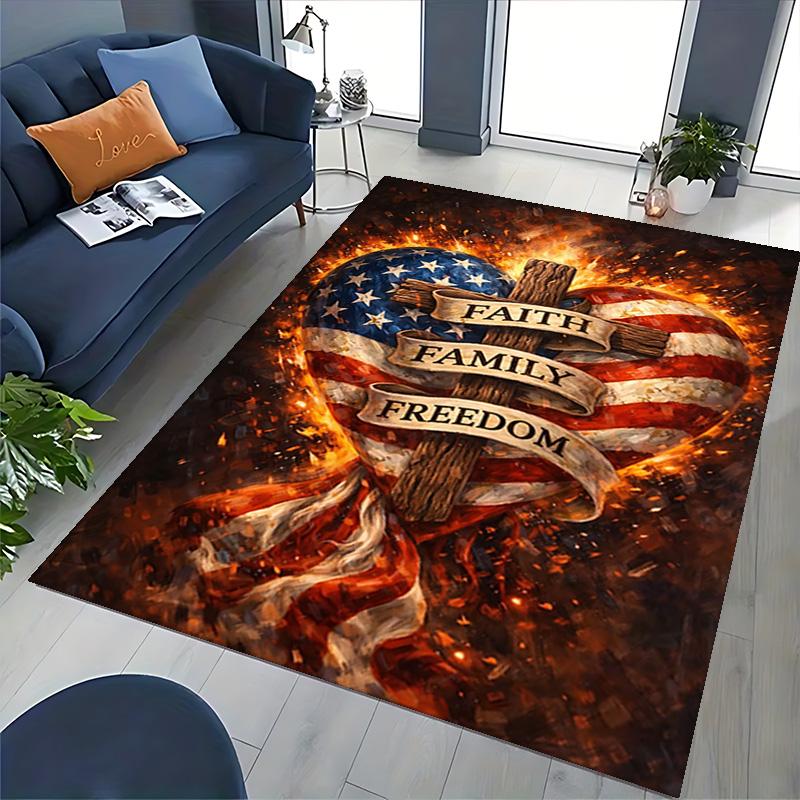 1pc Faith Family Freedom Heart Carpet Rug for Bedroom Living Room Decor Sofa Home Game Area Rug Non-slip Floor Mat. D722018