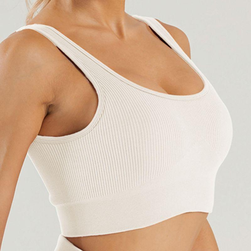 In Stock Fashion Seamless Knitting Thread Sexy Sports U Collar Vest Pants Yoga Clothes Fitness Suit