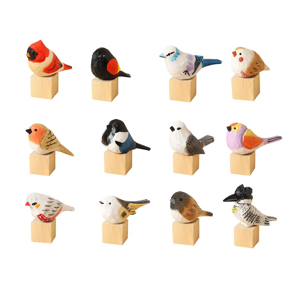 Miniature Basswood Carving Bird Decoration Sculpture Realistic Design with Wood Block Home Accent Thoughtfuls Gift