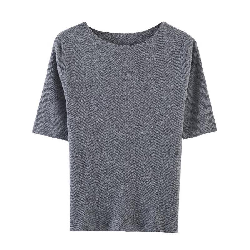 2026 Spring European & American Fashion One-Shoulder Fishbone Mid-Sleeve Elastic Knit Top